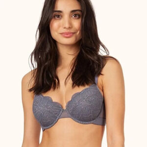Lively‎ Size 34 B Lace T Shirt Bra Gray Smoke Underwire Convertible Racerback
